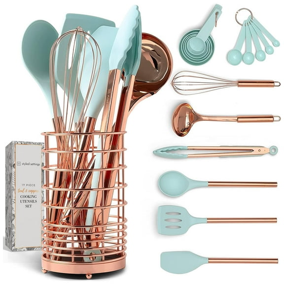 Styled Settings Copper & Teal Silicone Kitchen Utensils Set
