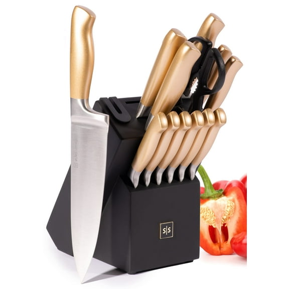 Styled Settings Gold Kitchen Knives & Cutlery Set, Black and Gold, 14-Piece