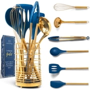 Styled Settings Gold & Navy Blue Silicone Kitchen Utensils Set with Holder
