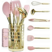 Styled Settings Gold & Pink Silicone Kitchen Utensil Set with Holder