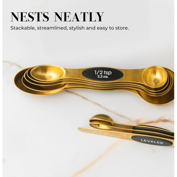 Styled Settings Gold and Black Stainless Steel Magnetic Measuring Spoons Set