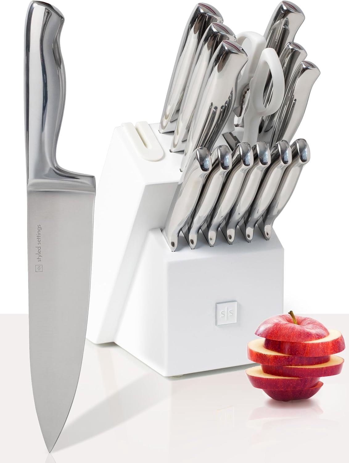 KitchenAid 14-Piece Slim Knife Block Set – White