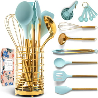 STYLED SETTINGS White Silicone and Gold Kitchen Utensils Set for Modern  Cooking and Serving, Stainless Steel Gold Cooking Utensils and Gold Serving  Utensils- Lu…