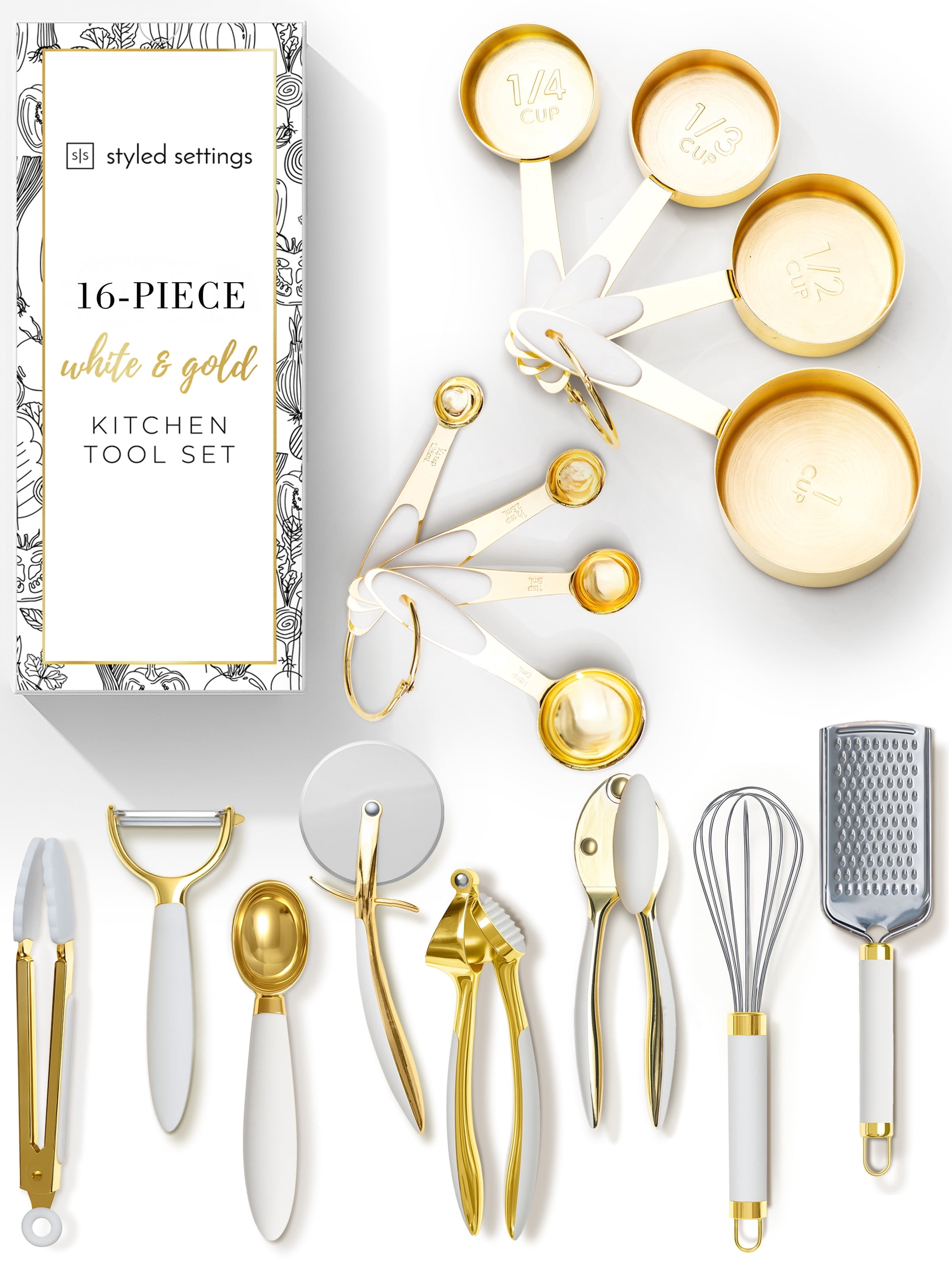 16 Piece White and Gold
