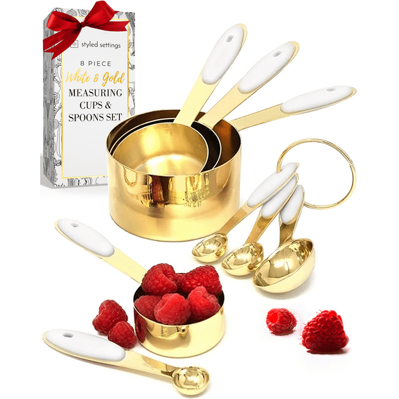 Styled Settings White & Gold Stainless Steel Measuring Cups and Spoons Set