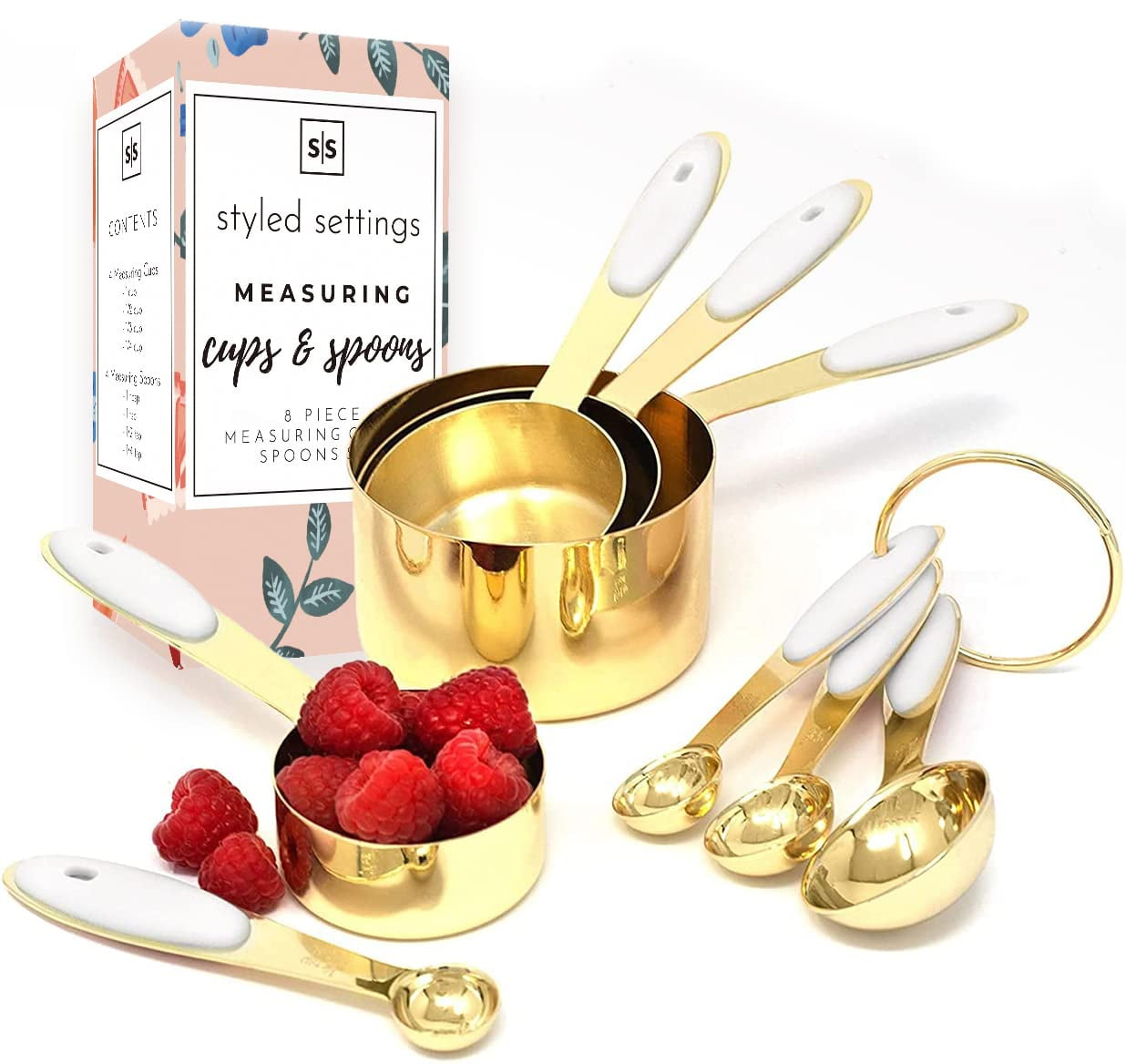 Styled Settings White & Gold Stainless Steel Measuring Cups and Spoons Set