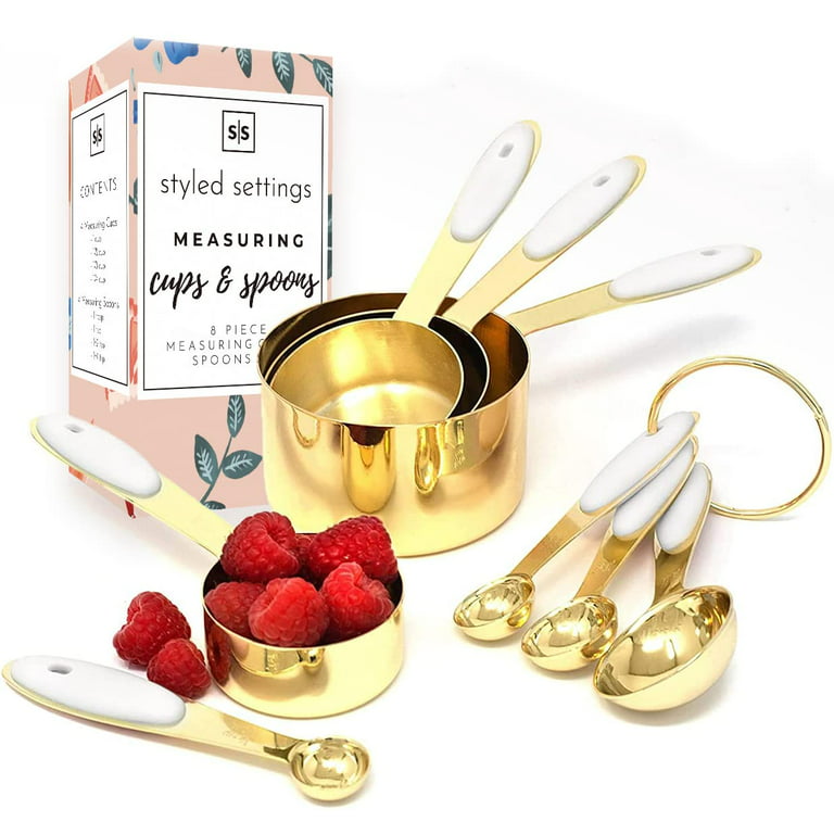 Styled Settings White & Gold Stainless Steel Measuring Cups and Spoons Set