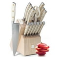 thumbnail image 1 of Styled Settings White Knife Set with Block and Sharpener - 14 Piece Ultra-Sharp High Carbon Stainless Steel Knife Set with Gold Triple Riveted Forged White Handle and Ashwood Knife Sharpener Block, 1 of 8