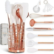 Styled Settings White Silicone & Copper Kitchen Utensils Set with Holder