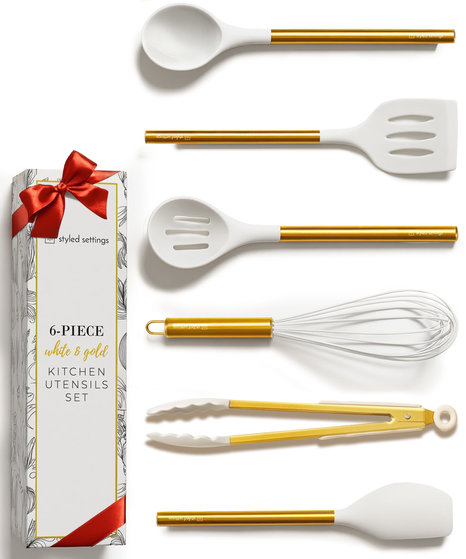 Styled Settings White Silicone and Gold Cooking Utensils Set