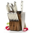 thumbnail image 1 of Styled Settings White Stainless Steel Knife Set with Walnut Block with Sharpener, 1 of 9