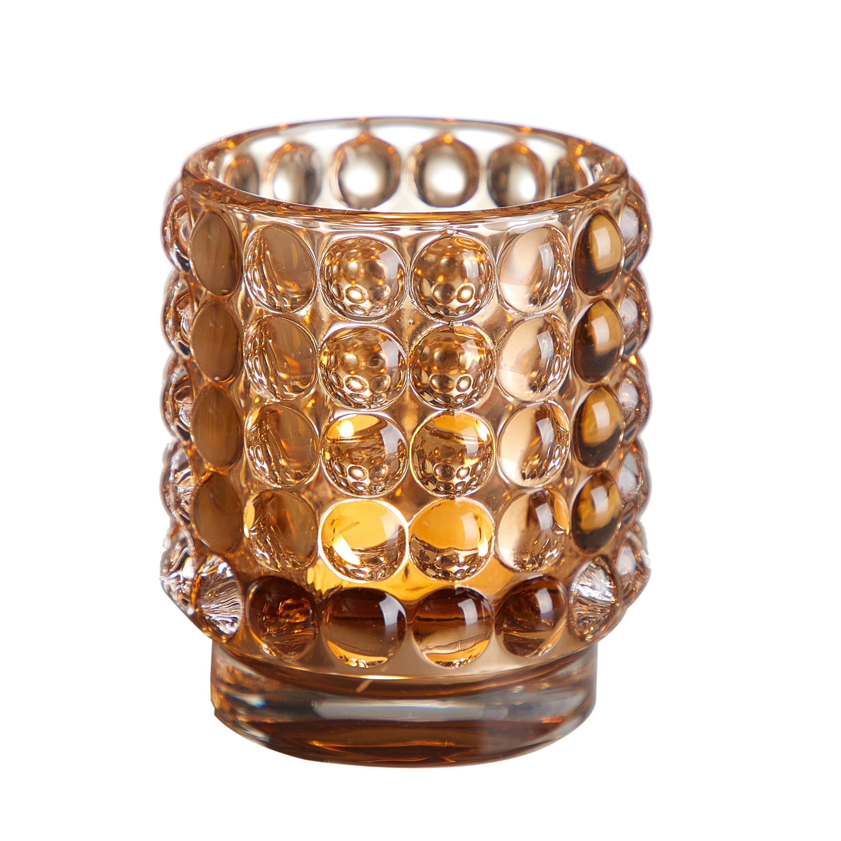 Stylehouse Amber Glass Candle Holder with Bubble Pattern, 2.76" H x 2.