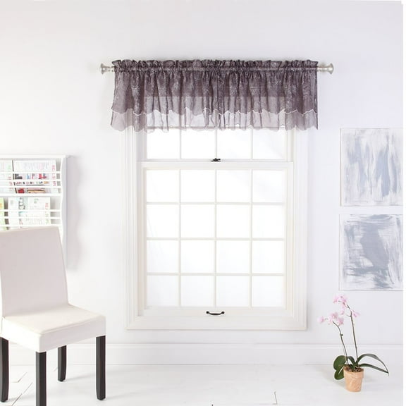 Stylemaster Renaissance Home Fashion Reese Embroidered Sheer Layered Scalloped Valance, 55-Inch by 17-Inch, Mocha