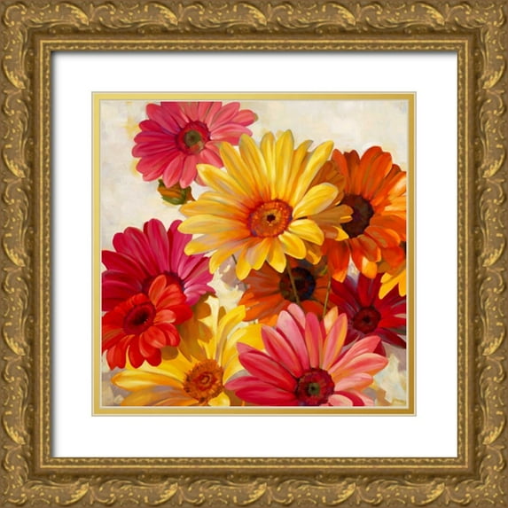 Styles, Emma 12x12 Gold Ornate Wood Framed with Double Matting Museum Art Print Titled - Daisies for Spring
