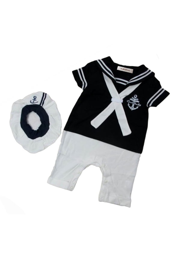 Styles I Love Baby Boy Sailor Costume Romper and Hat 2-Piece Outfit for Halloween, Cosplay, Birthday Event, Holiday and Special Occasion (Navy Blue, 95/18-24 Months)
