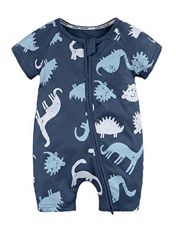 Styles I Love Baby Boys Stripes Pattern Pineapple Dinosaur Short Sleeve Zipper Cotton Romper Jumpsuit Outfit (Blue - Dinosaur, 80/9-12 Months)