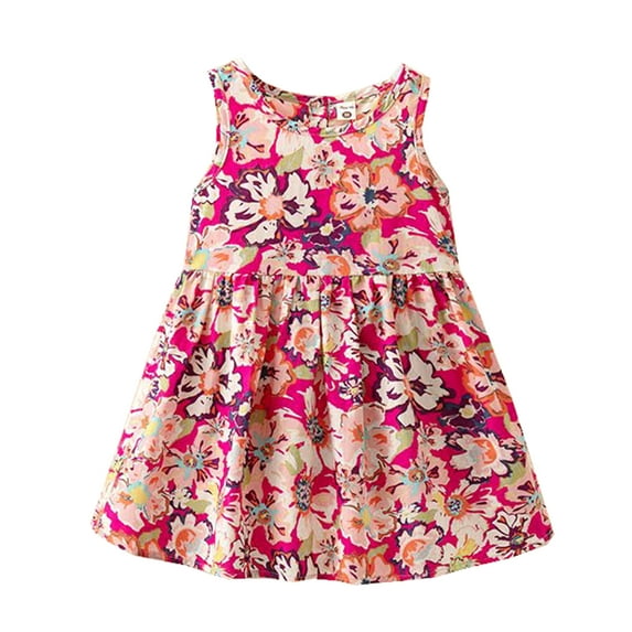 Styles I Love Baby Little Girl Colorful Floral Sleeveless Cotton Dress Summer Casual Outfit 3 Colors (Fuchsia, 100/2-3 Years)