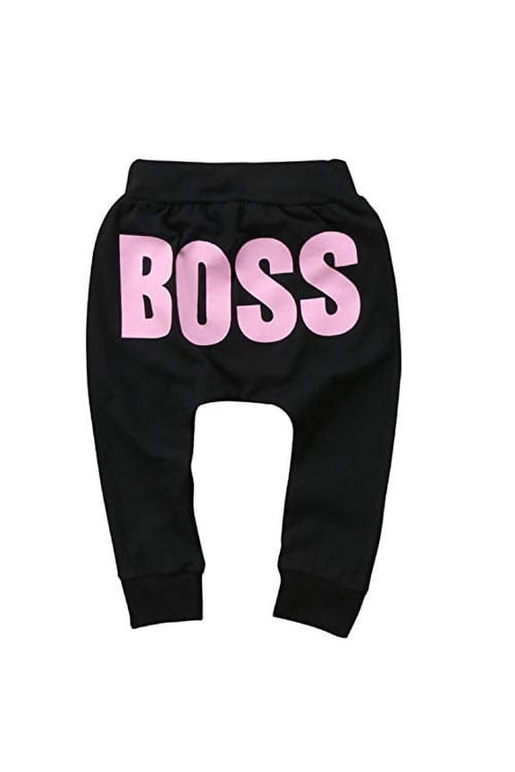 Styles I Love Baby Toddler Boy and Gril BOSS Letter Print Cotton Casual Harem Pants - 2 Colors (Pink, 110/3-4 Years)
