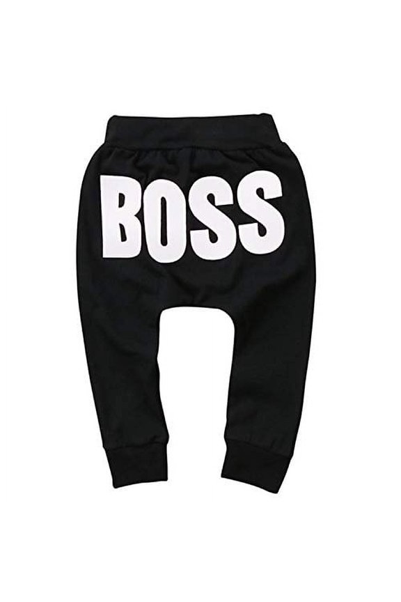 Styles I Love Baby Toddler Boy and Gril BOSS Letter Print Cotton Casual Harem Pants - 2 Colors (White, 90/1-2 Years)