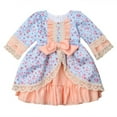 thumbnail image 1 of Styles I Love Baby Toddler Girl Elegant Lace Flower Vintage Satin Long Sleeve Dress, 2 Colors (Blue, 90/6-12 Months), 1 of 5