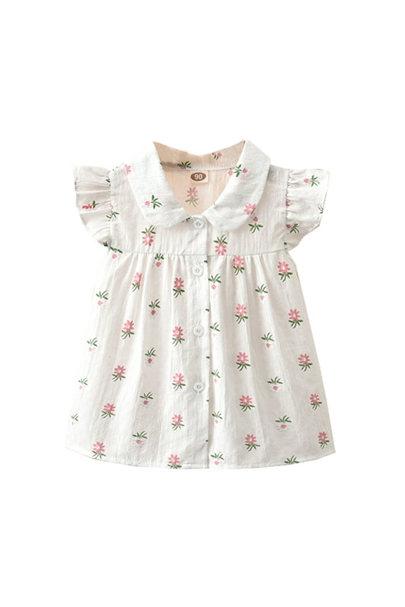 Styles I Love Baby Toddler Girl Flutter Sleeve Button Up Cotton Blouse Spring Summer Outfit (White, 80/6-12 Months)