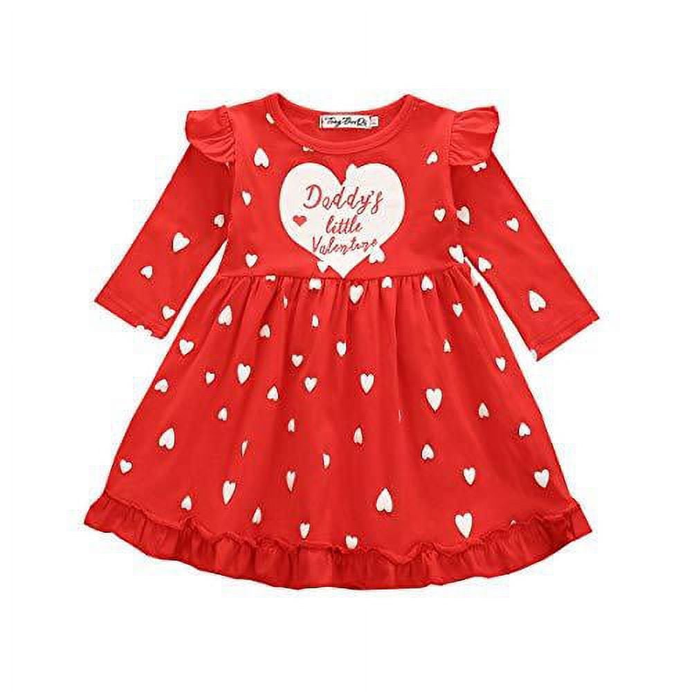 Styles I Love Baby Toddler Girls Heart Print Daddy's Little Valentine Ruffle Long Sleeve Red Dress Outfit (120/4-5 Years)