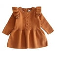 thumbnail image 1 of Styles I Love Baby Toddler Girls Knit Sweater Ruffle Long Sleeve Cotton Dress Little Princess Solid Dressy Outfit (Mustard, 12 Months), 1 of 7
