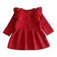 thumbnail image 1 of Styles I Love Baby Toddler Girls Knit Sweater Ruffle Long Sleeve Cotton Dress Little Princess Solid Dressy Outfit (Red, 6 Months), 1 of 5