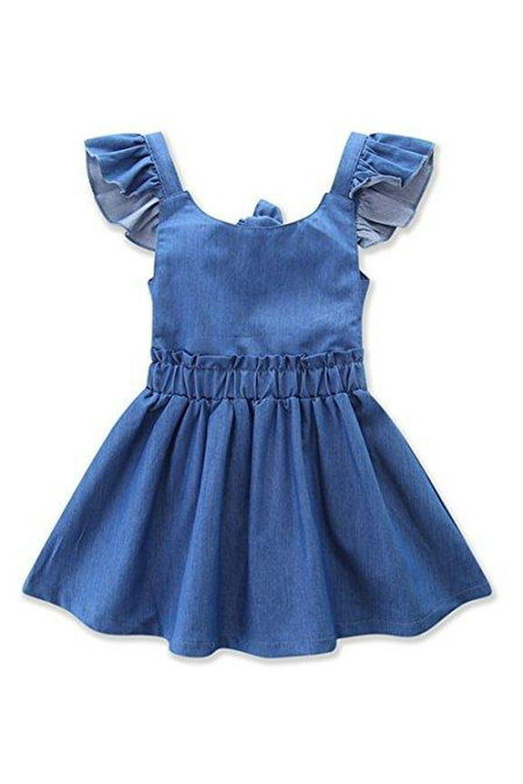Styles I Love Baby Toddler Girls Ruffle Sleeve Backless Blue Denim Sun Dress