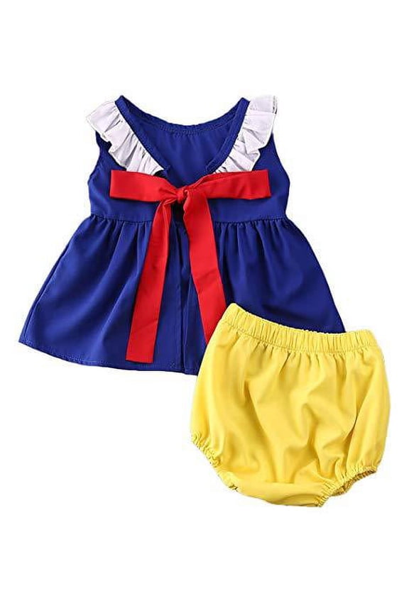 Styles I Love Baby Toddler Girls Snow Princess Sleeveless Blue Top and Yellow Bloomers 2pcs Sunsuit Set Summer Outfit