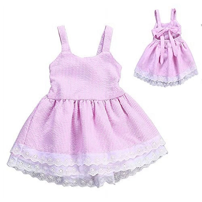 cotton eyelet dress pink princess Styles I Love Baby Toddler Girls Striped Eyelet Lace Backless Cotton Pink  Dress Little Princess Summer Spring Outfit (12 Months)