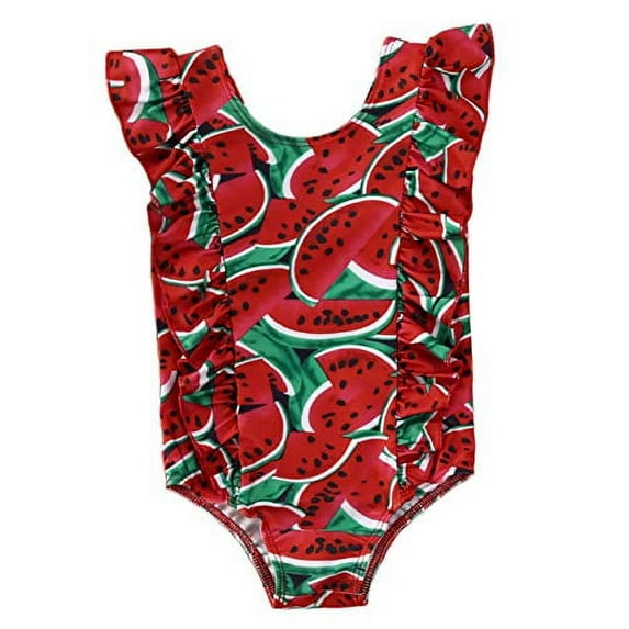 Styles I Love Baby Toddler Girls Watermelon Red Ruffle One-Piece Swimsuit Bathing Suit Beach Swimwear 1-Piece Swimsuit, 4T