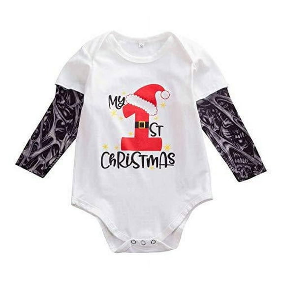 Styles I Love Infant Baby Boys Girls Tattoo Sleeve My First Christmas Cotton Bodysuit Unisex Baby Holiday Romper