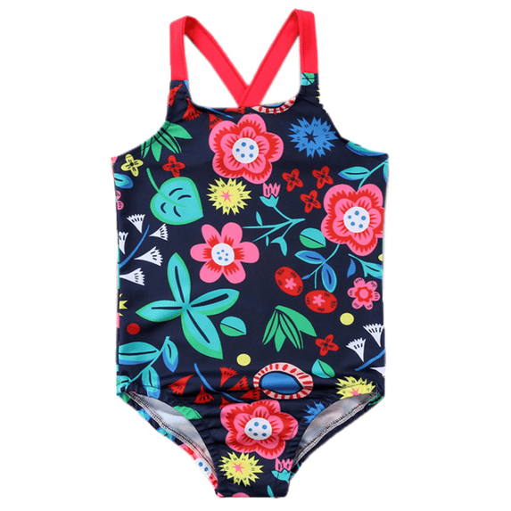 Styles I Love Infant Baby Girl Cute Printed One-piece Swimsuit Beach Bathing Suit Pool Swimwear (Navy Floral, 110/12-18 Months)