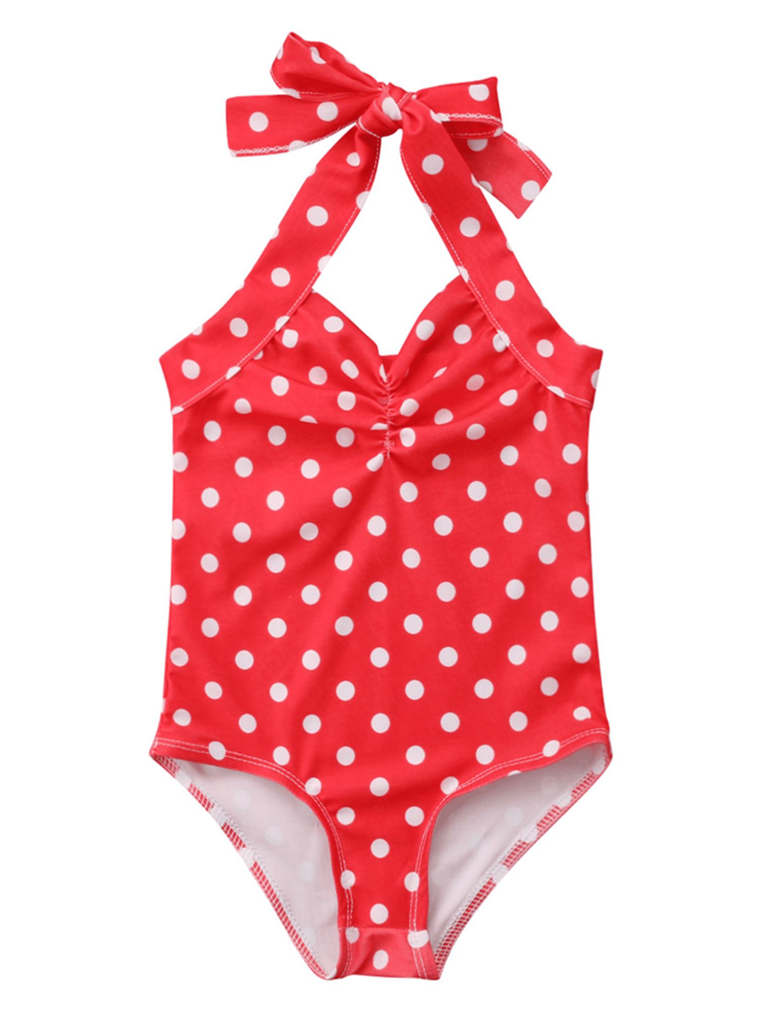 Bright Red Girl's Swimwear, Solid Color Print Kids Swimsuit-Made