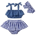 thumbnail image 1 of Styles I Love Infant Baby Girl Denim Ruffle Top and Checkered Skirt with Headband 3pcs Cotton Outfit (90/6-12 Months), 1 of 4