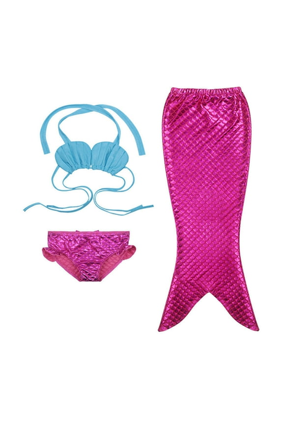 Styles I Love Infant Baby Girl Mermaid Scale Bikini Swimsuit Bathing Beach Pool Party Swimwear (Blue+Fuchsia 3pcs Set, 150/8-9 Years)