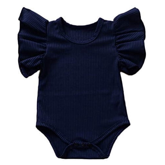 Styles I Love Infant Baby Girl Ruffle Sleeves Basic Romper Stripe Textured Jumpsuit Spring Summer Casual Outfit (Navy Blue, 70/0-3 Months)