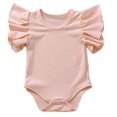 thumbnail image 1 of Styles I Love Infant Baby Girl Ruffle Sleeves Basic Romper Stripe Textured Jumpsuit Spring Summer Casual Outfit (Pink, 100/12-18 Months), 1 of 4