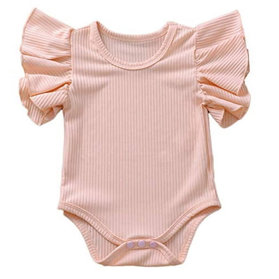 Styles I Love Infant Baby Girl Ruffle Sleeves Basic Romper Stripe Textured Jumpsuit Spring Summer Casual Outfit (Pink, 80/3-6 Months)