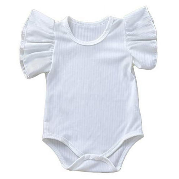 Styles I Love Infant Baby Girl Ruffle Sleeves Basic Romper Stripe Textured Jumpsuit Spring Summer Casual Outfit (White, 80/3-6 Months)