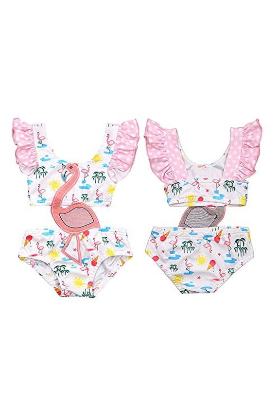 Styles I Love Infant Baby Girls Pink Flamingo Bikini Look Cutout One-Piece Swimsuit Bathing Suit Beach Swimwear (3 Years)