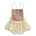 thumbnail image 1 of Styles I Love Infant Baby Girls Pink Sequin Ruffle Lace Backless Romper Sunsuit Sleeveless Jumpsuit Spring Summer Outfit (100/18-24 Months), 1 of 4