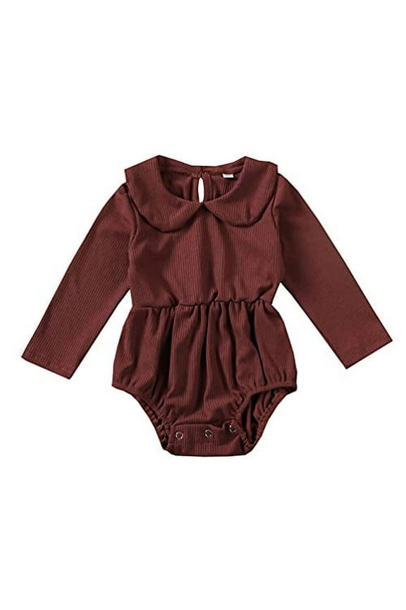 Styles I Love Infant Baby Girls Ribbed Long Sleeve Collar Romper Holiday Autumn Dressy Bodysuit (Burgundy, 12 Months)