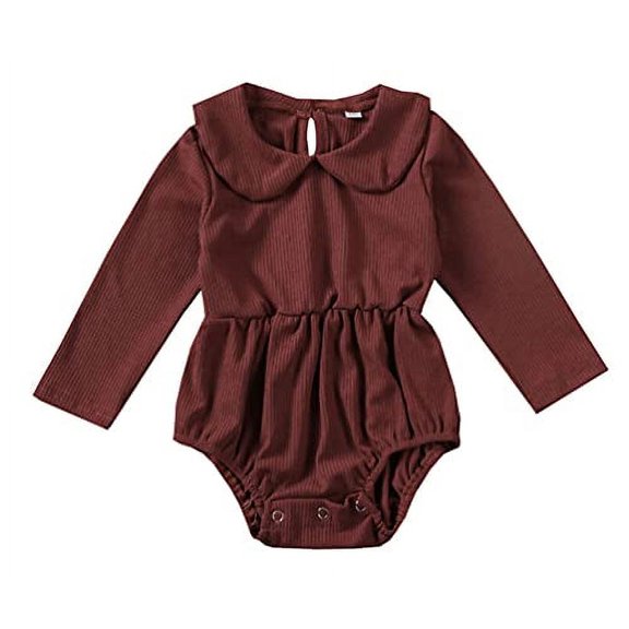 Styles I Love Infant Baby Girls Ribbed Long Sleeve Collar Romper Holiday Autumn Dressy Bodysuit (Burgundy, 3 Months)