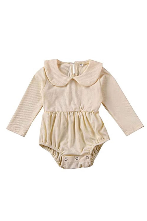 Styles I Love Infant Baby Girls Ribbed Long Sleeve Collar Romper Holiday Autumn Dressy Bodysuit (Ivory, 24 Months)
