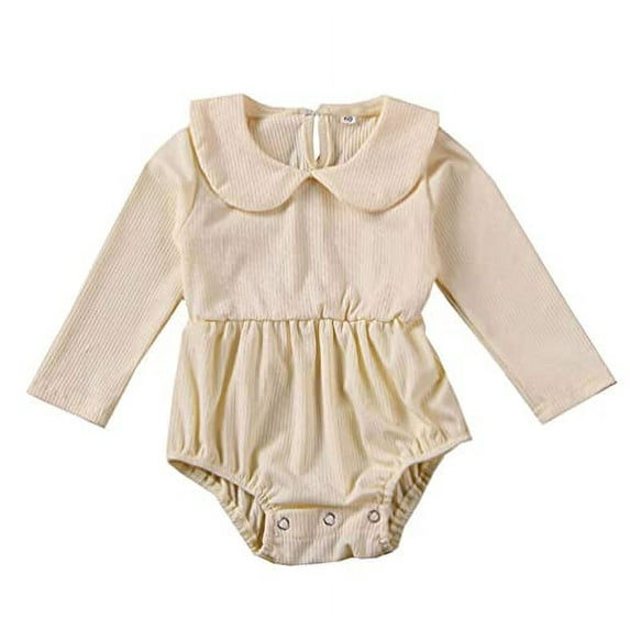Styles I Love Infant Baby Girls Ribbed Long Sleeve Collar Romper Holiday Autumn Dressy Bodysuit (Ivory, 6 Months)