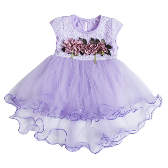 Styles I Love Infant Baby Girls Sleeveless Lace Flower Princess Tulle Dress Party Birthday Wedding Outfit, 4 Colors (Lilac, 80/6-12 Months)