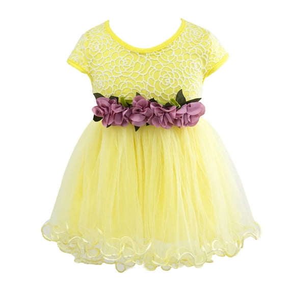 Styles I Love Infant Baby Girls Sleeveless Lace Flower Princess Tulle Dress Party Birthday Wedding Outfit, 4 Colors (Yellow, 70/3-6 Months)