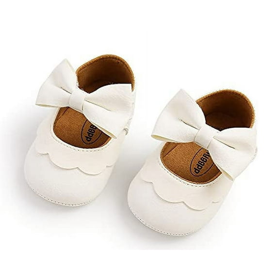 Styles I Love Infant Baby Girls Soft Leather Big Bow Mary Jane Shoes Anti-Slip Rubber Sole Crib Shoes (White, 12-18 Months)